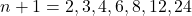 n+1=2,3,4,6,8,12,24