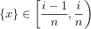 \{x\} \in \left[\dfrac{i-1}{n}, \dfrac{i}{n}\right)